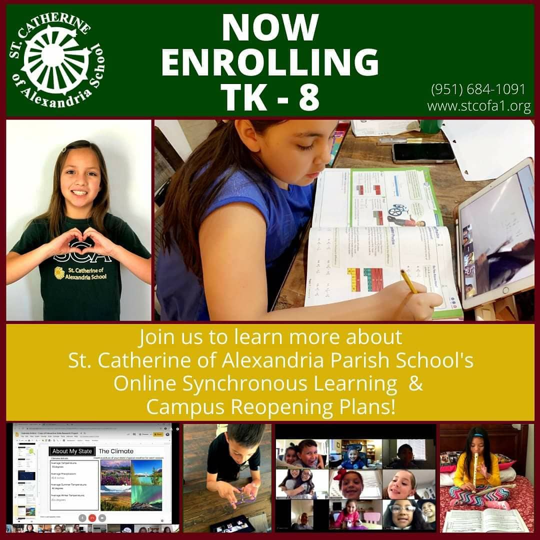 StCatherineRiv's tweet photo. We are committed to educating the whole child. Join us learn more about how we live out our mission at St. Catherine School. Tuesday, September 22nd at 1:00 P.M. via Zoom.  Send us a message for more information.  @sbdiocese @SBDioceseSchool @stcofa #Riverside #catholicschool https://t.co/6a3CsBh8Oi