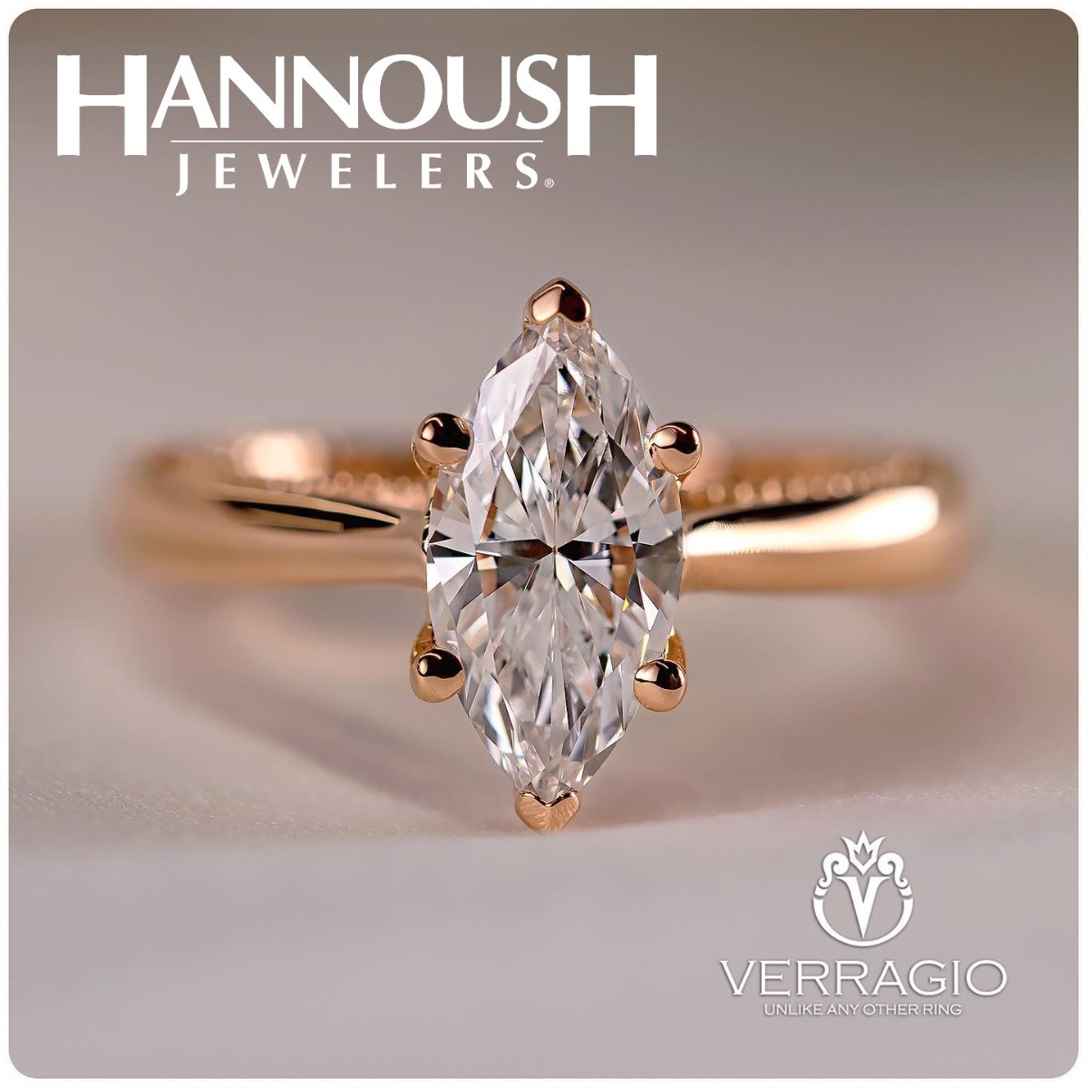Hannoushalbany's tweet photo. Don’t let the illusionary aesthetic of this diamond engagement ring by @verragio fool you!

Classic and sleek on the outside, the inside band showcases an intricate design and antique beading. 💛

The Venetian-5047 with a Marquise-cut center diamond in rose gold. https://t.co/WXQhMpjjlu