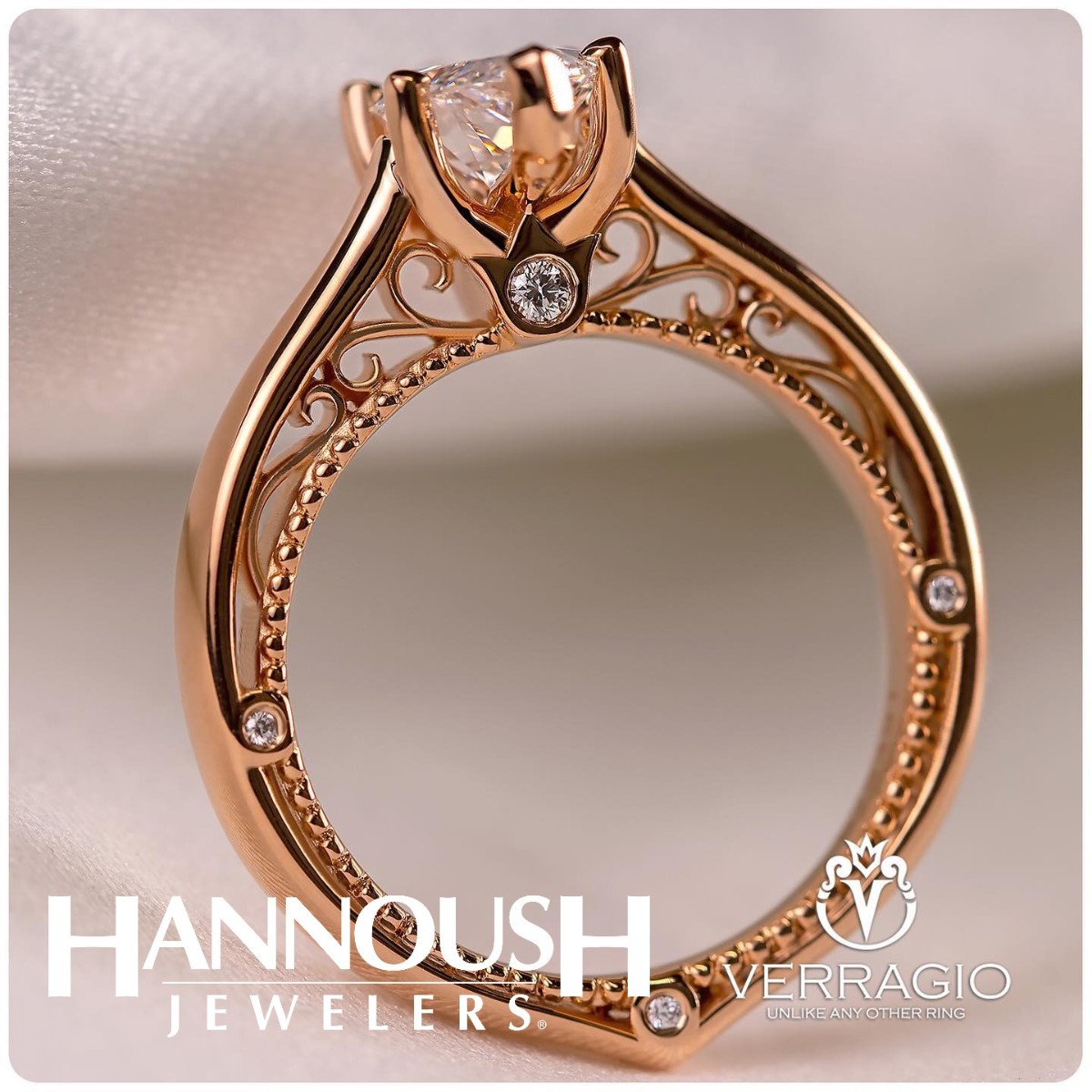 Hannoushalbany's tweet photo. Don’t let the illusionary aesthetic of this diamond engagement ring by @verragio fool you!

Classic and sleek on the outside, the inside band showcases an intricate design and antique beading. 💛

The Venetian-5047 with a Marquise-cut center diamond in rose gold. https://t.co/WXQhMpjjlu