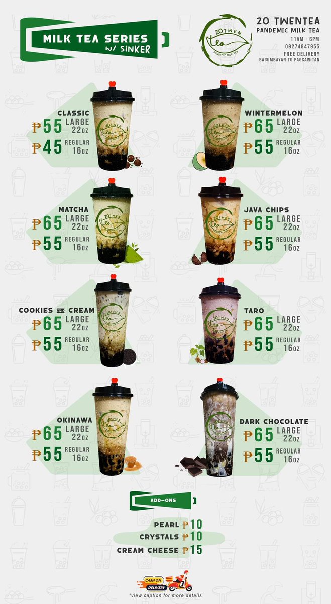 imcaseeey's tweet photo. 20 Twentea’s menu!!! ❤️ bili na kayo mga beshyyyyy #Milktea #Fruitea https://t.co/JKytQJlz27