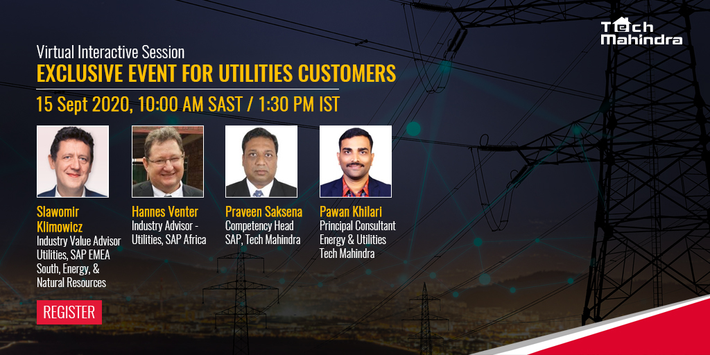 tech_mahindra's tweet photo. Join us to engage with @SAP &amp; @tech_mahindra experts to learn more about utility solutions in a way to resonate with you.

Register Now: https://t.co/AmJXVa5z0g

#SAP #SAPUtilities #UtilityNxt https://t.co/B7wFkUBhI1