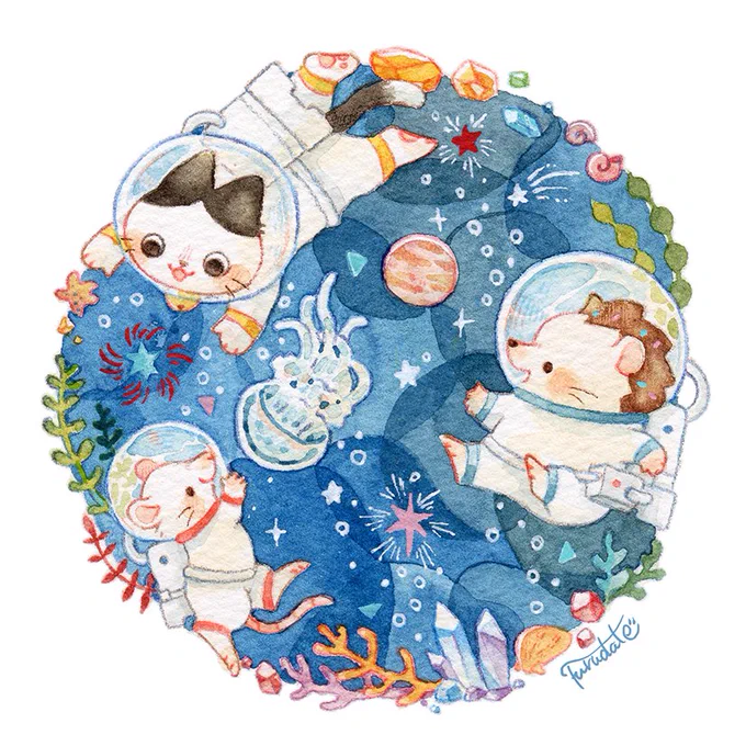 仲良し宇宙飛行士の3匹 