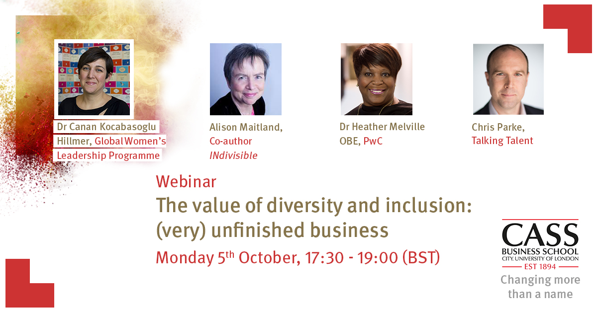 BayesBSchool's tweet photo. Join the Global Women's Leadership Programme for a webinar on the value of diversity and inclusion on Monday 5th October, 17:30 - 19:00 (BST) with speakers Alison Maitland, Dr Heather Melville OBE of PwC and Chris Parke. https://t.co/HT8J8Bltfr #GWLP #Inclusion #Diversity https://t.co/hKtgEEQxff