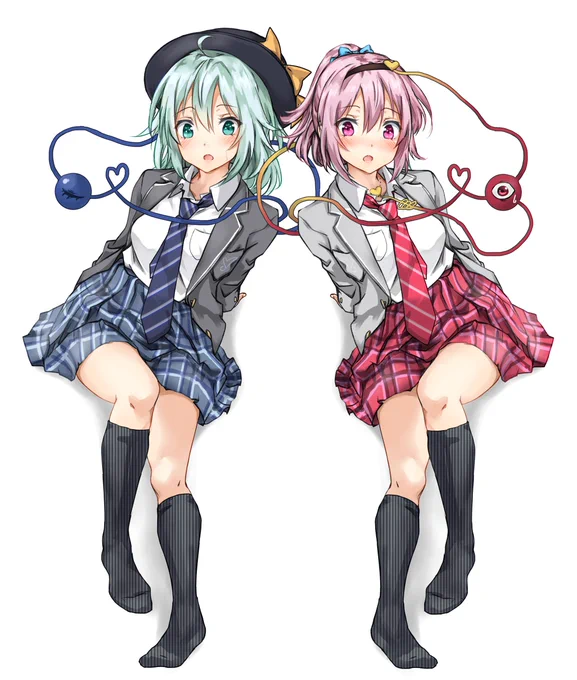 東方学園シリーズ再掲
jk こいしちゃん
jk さとり様
姿が見えてないと油断してる時に やたらと目が合うので動揺してるこいしちゃん+こいしちゃんにポニテにされた所を見られて言い訳してるさとり様 