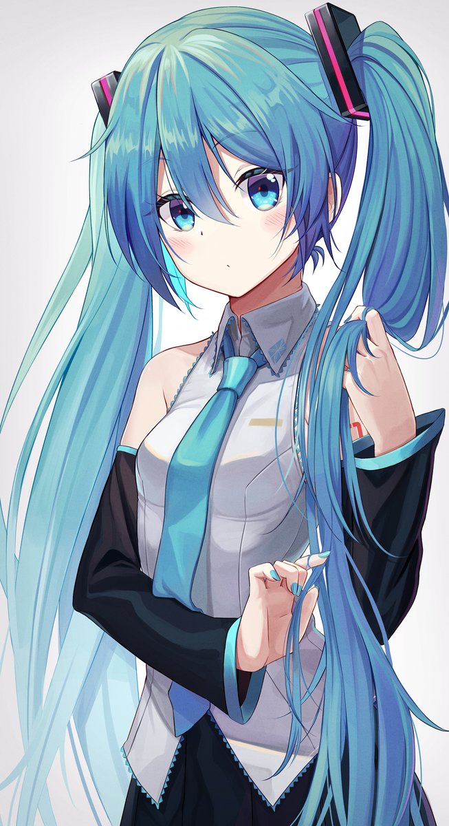 hatsune miku 1girl solo long hair twintails detached sleeves necktie shirt  illustration images