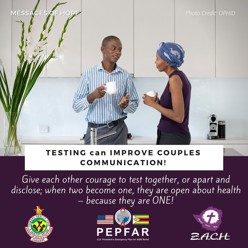 #mondaymotivation 

As Couple's, always give each other courage to test together, or apart and disclose; "when two become one, they are open about health" - because they are ONE!

Get Tested!! Know your Status!!
#ART4Life #EndHIV 

<a href="/MoHCCZim/">Ministry of HealthZW</a> <a href="/PEPFAR/">PEPFAR</a> <a href="/OPHID_Trust/">OPHID</a> <a href="/healthtimeszim/">𝐇𝐞𝐚𝐥𝐭𝐡 𝐓𝐢𝐦𝐞𝐬</a>