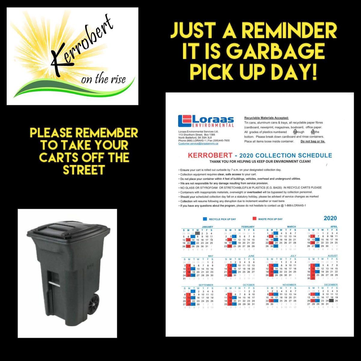 TownofKerrobert's tweet photo. Garbage Day! https://t.co/K6pOYp8Sir