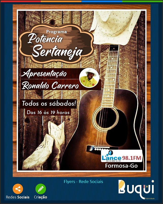BuquiPublicida1's tweet photo. Faça como o locutor Ronaldo Carrero, crie seu Flyer e divulgue pela Buqui. Consulte-nos!
#agencia #publicidade
#radio #fm #98fm
#lancefm98_1 #modasertaneja
#musica #raiz #formosagoias
#brasilia #valparaiso #cabeceirasdegoias #unai
#floresdegoiás #bezerra
#nordestegoiano https://t.co/viQARcMxxY