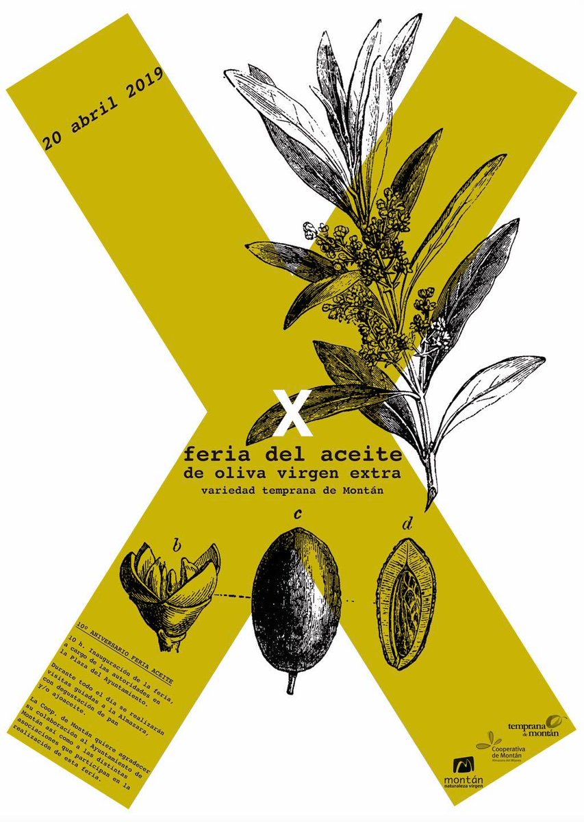 Montan_nv's tweet photo. Nos alegra un montón que un #cartel, que da a conocer uno de los bienes más preciados de nuestra localidad, como es el #Aceite de Oliva Virgen Extra variedad #TempranadeMontán, esté en una #exposición junto a  carteles importantes como los de Fallas de Valencia.
¡Enhorabuena! https://t.co/5hktLbvID2