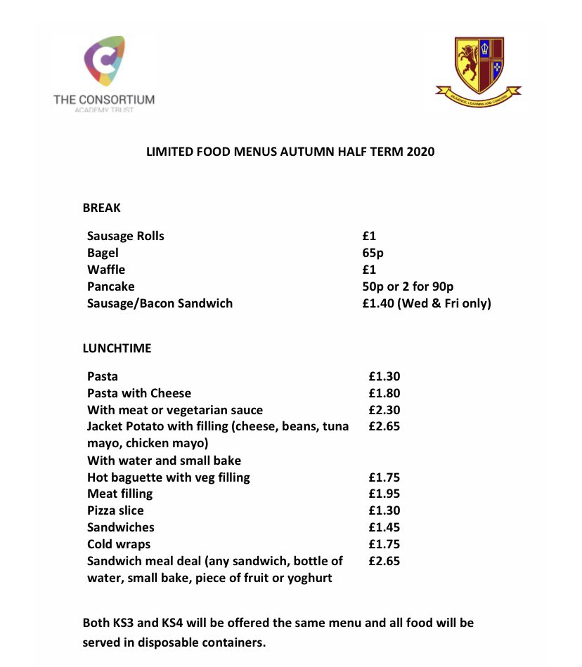 Please see below the amended menu on offer in the canteen. We’re very grateful to our kitchen staff for keeping the students fed in these challenging times.