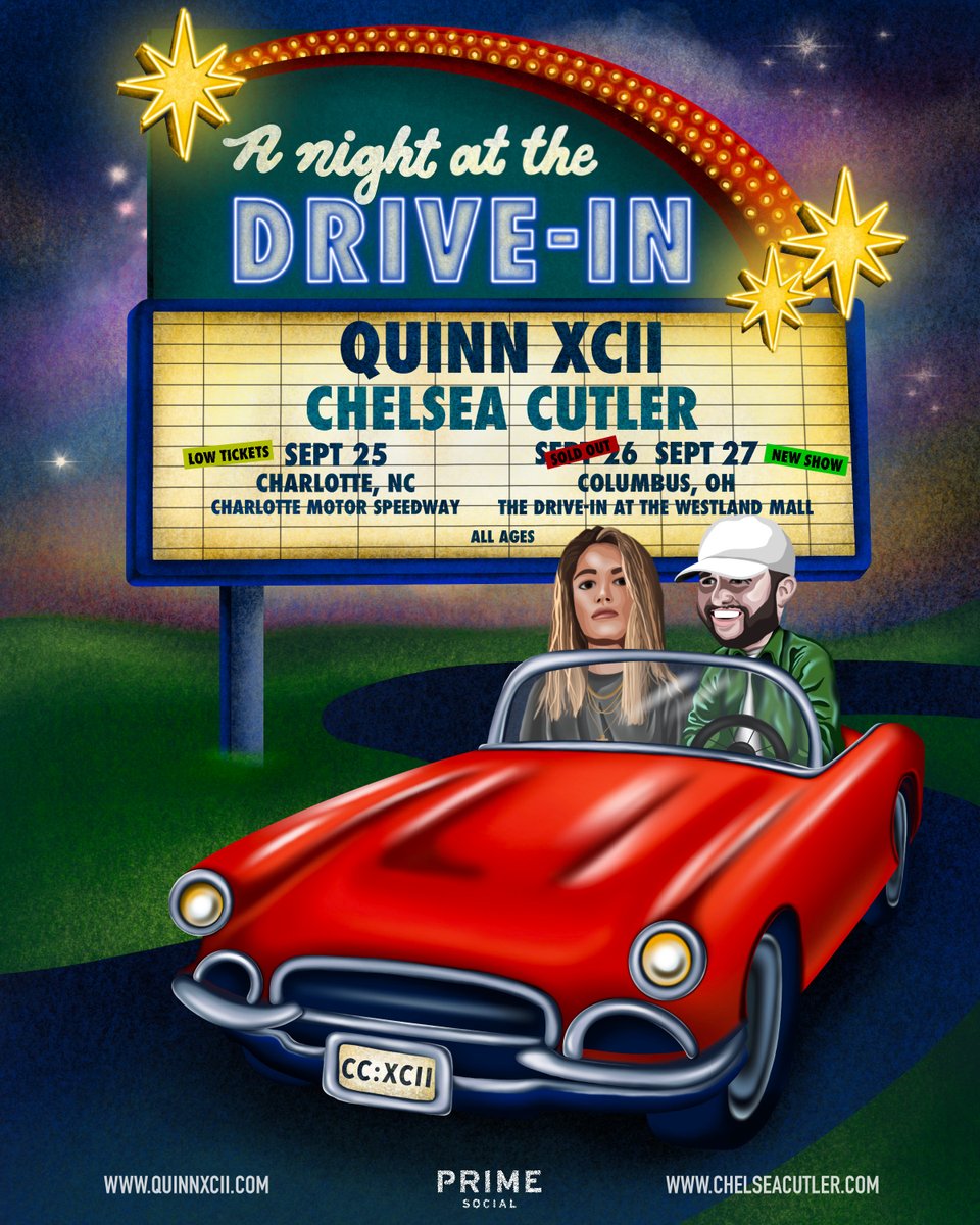 bkwypresents's tweet photo. NOW ON SALE: @QuinnXCII &amp; @chelseacutler (Night 2) at Westland Drive-In in Columbus, OH on 9/27!

Get your tickets before this sells out too: https://t.co/msp35uZ5HJ https://t.co/J8nCc5EJxE