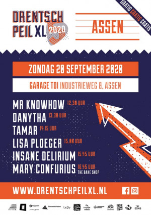 .<a href="/DrentschPeil/">DrentschPeil</a> XL 
Gratis festival met veelbelovende  live-acts. Line-up: <a href="/mrknowhowmusic/">Mr. Knowhow</a> (12.30 uur), Danytha (13.30 uur), TAMAR (14.15 uur), <a href="/lisaploeger_/">Lisa Ploeger</a> (15 uur), Insane Delirium (15.45 uur), <a href="/MaryConfurius/">Mary Confurius</a> (16.45 uur). 
Zondag bij <a href="/GarageTDI/">Garage TDI</a>  
bit.ly/2FzCY1o
