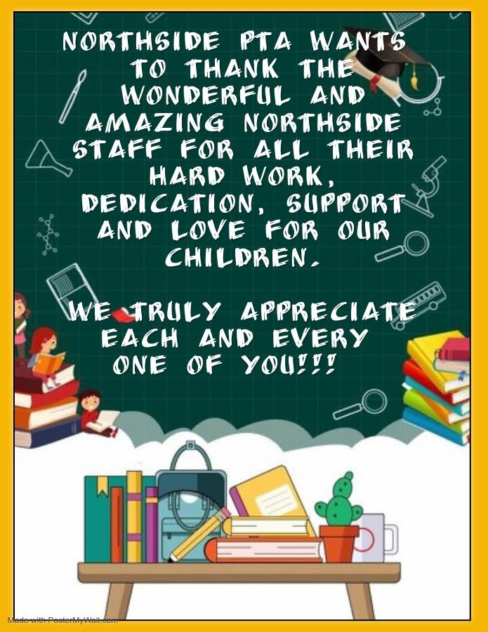 NorthsidePta's tweet photo. Thank you to all the wonderful Staff @ Northside for all your hard work and dedication to our children!!!
Enjoy all the goodies!!! 
@NSE_Dalers https://t.co/EXAyg8eAXi