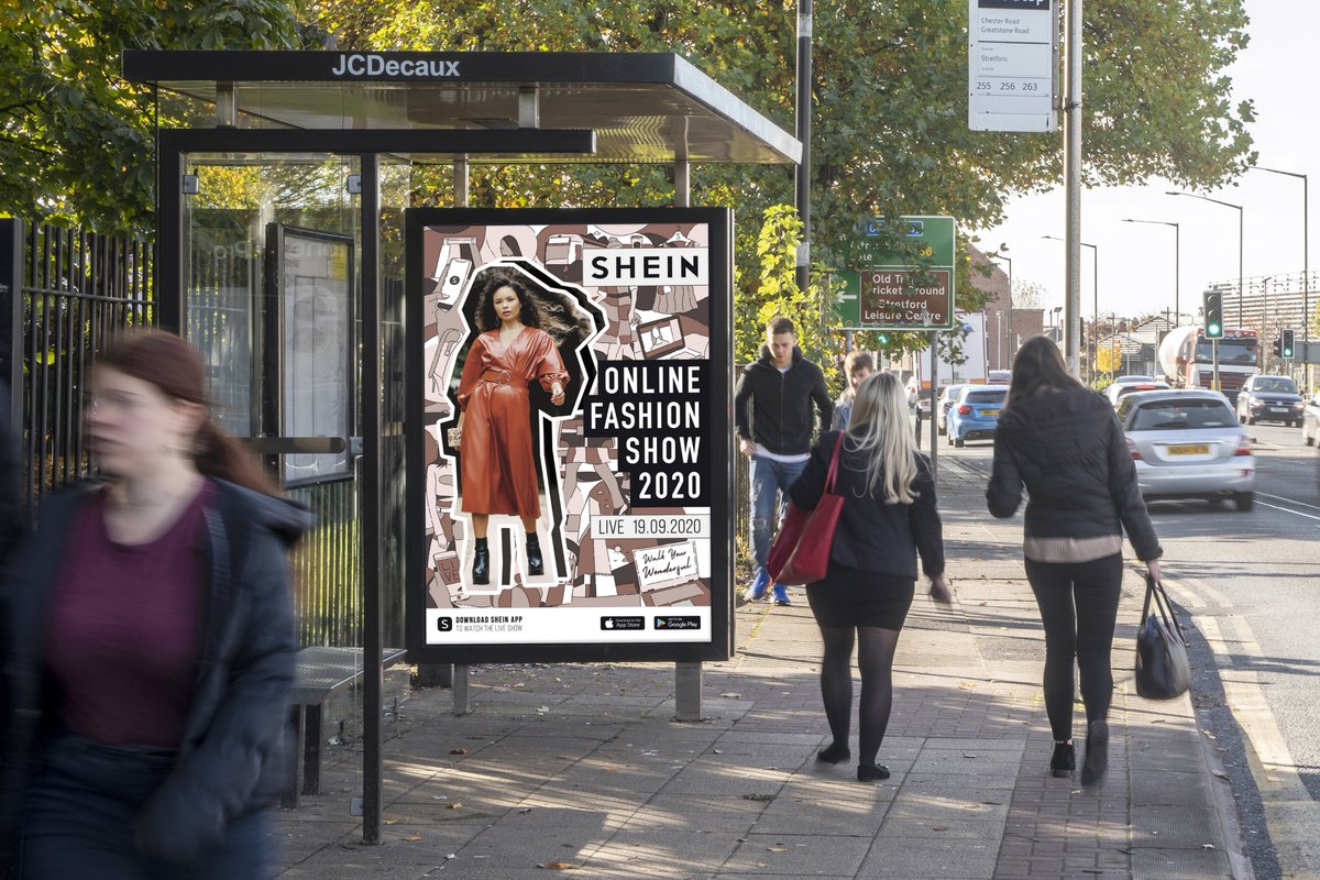 Affordable #fashion e-commerce brand <a href="/SHEIN_official/">SHEIN</a> collaborated with JCDecaux's in-house creative agency Foundry to produce these striking illustration-based #OOH #ads driving consumers to download their app and watch the livestream debut of the brand's new women's collections