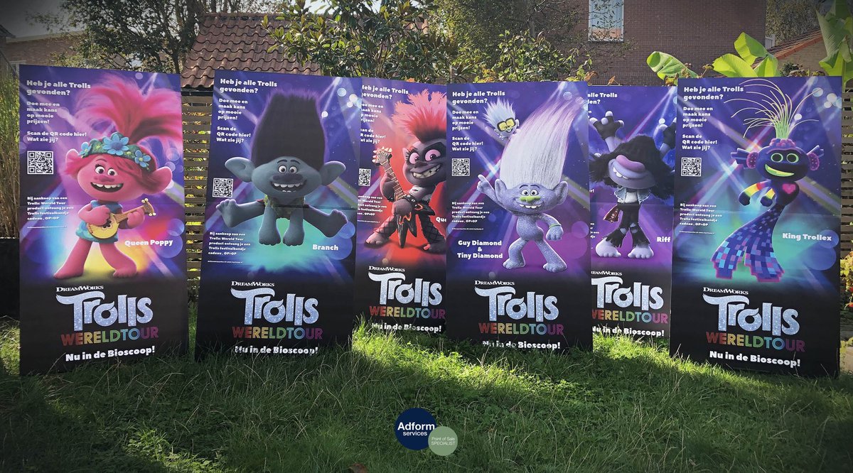 AdformServices's tweet photo. #POS campagne “Zoek de Trollen” #Trollswereldtour instore #topkaart #zijkaart #schapstrook #protectiepoorthoes #megastandee #kleurplaat #standee #inleverbox #vloersticker https://t.co/yIWxmrnHBG