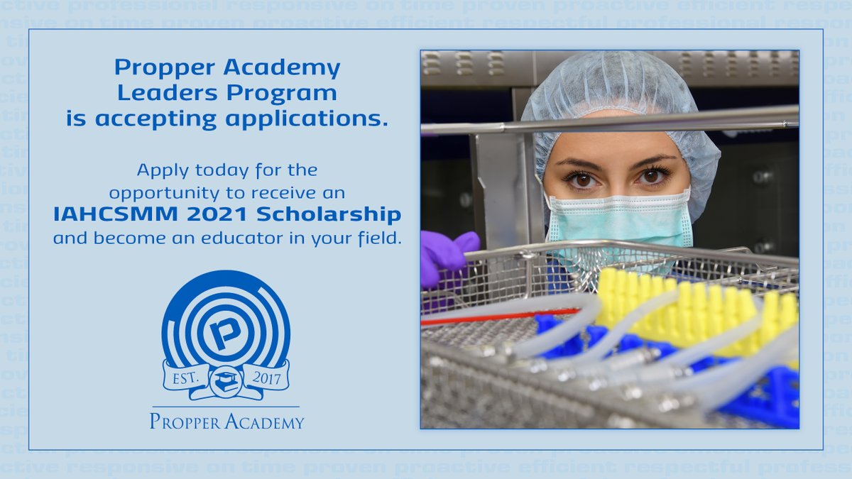 PropperMfg's tweet image. Propper Academy Leaders Program is a brand new @IAHCSMM scholarship program that caters to Sterile Processing Professionals interested in providing education to their colleagues.

If that sounds like you, be sure to apply today!

#sterileprocessing #sterileprocessingtechnician