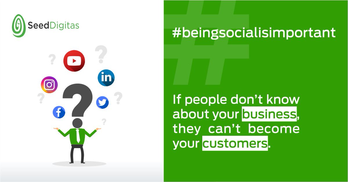 SeedDigitas's tweet photo. Why going social is important for your business? 

Going social not only connects your business with the right customers but also helps in generating more business by reaching out to your target audience on a different level.

#SocialMedia #digitalmarketing #MarketingDigital https://t.co/1HQ2GvyCAQ