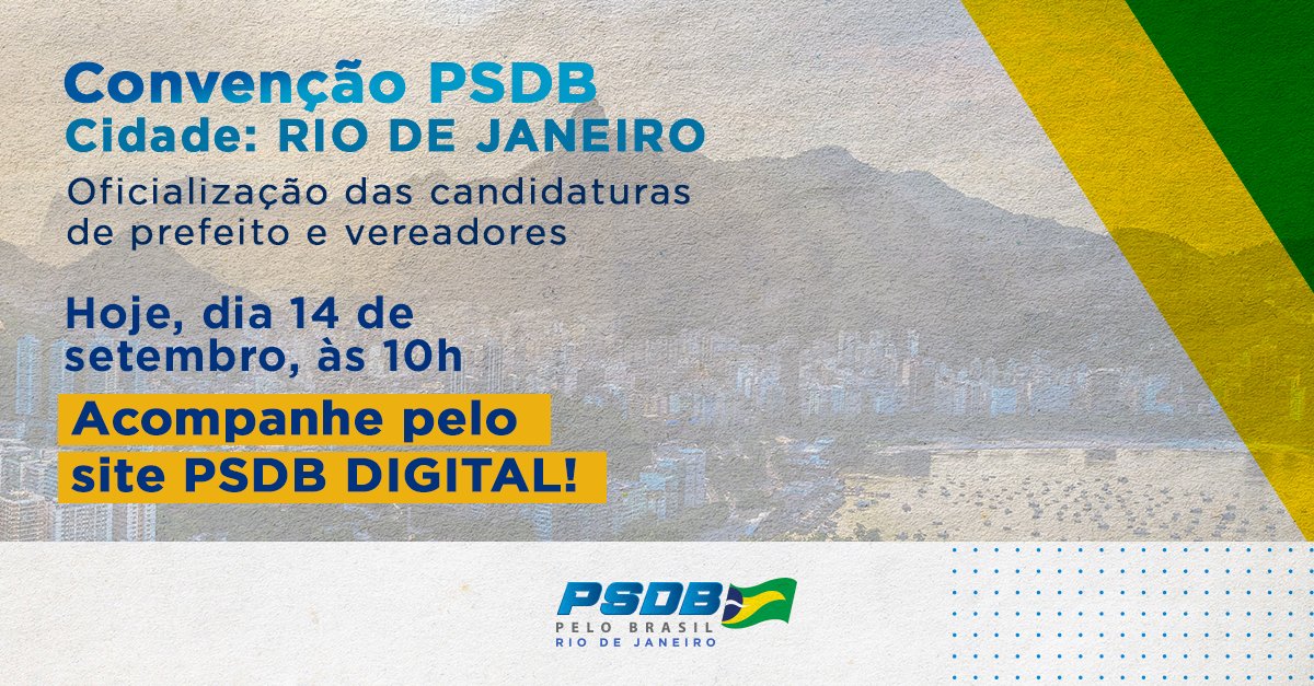 psdbrj's tweet photo. Temos a honra de convidar nossos filiados, correligionários e toda a sociedade carioca para a Convenção Municipal do Rio de Janeiro do PSDB. 

Participe conosco através do PSDB Digital! #conveção #psbdrj #rj #eleições2020 https://t.co/y46B7I8KvD