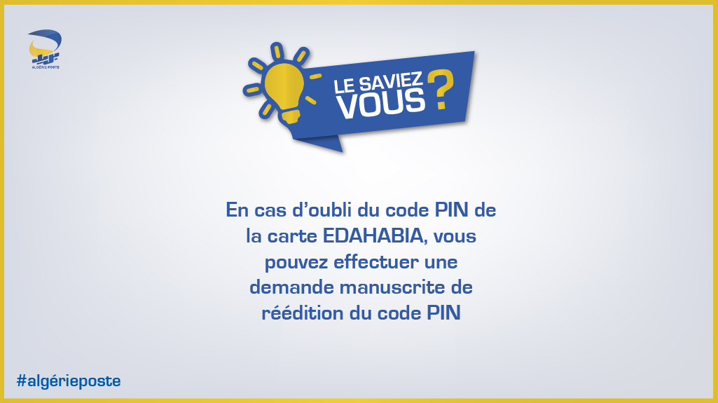 postedz's tweet photo. #Réédition_code_PIN
Rapprochez vous de l’établissement postal muni de votre pièce d’identité et d’une demande manuscrite signée, comportant
Le nom et le prénom
Le numéro du compte CCP
Motif de réédition du code
👉 https://t.co/fiLzjv3f8u
#Carte_EDAHABIA #Code_PIN #edahabia https://t.co/cHA60rXpbS