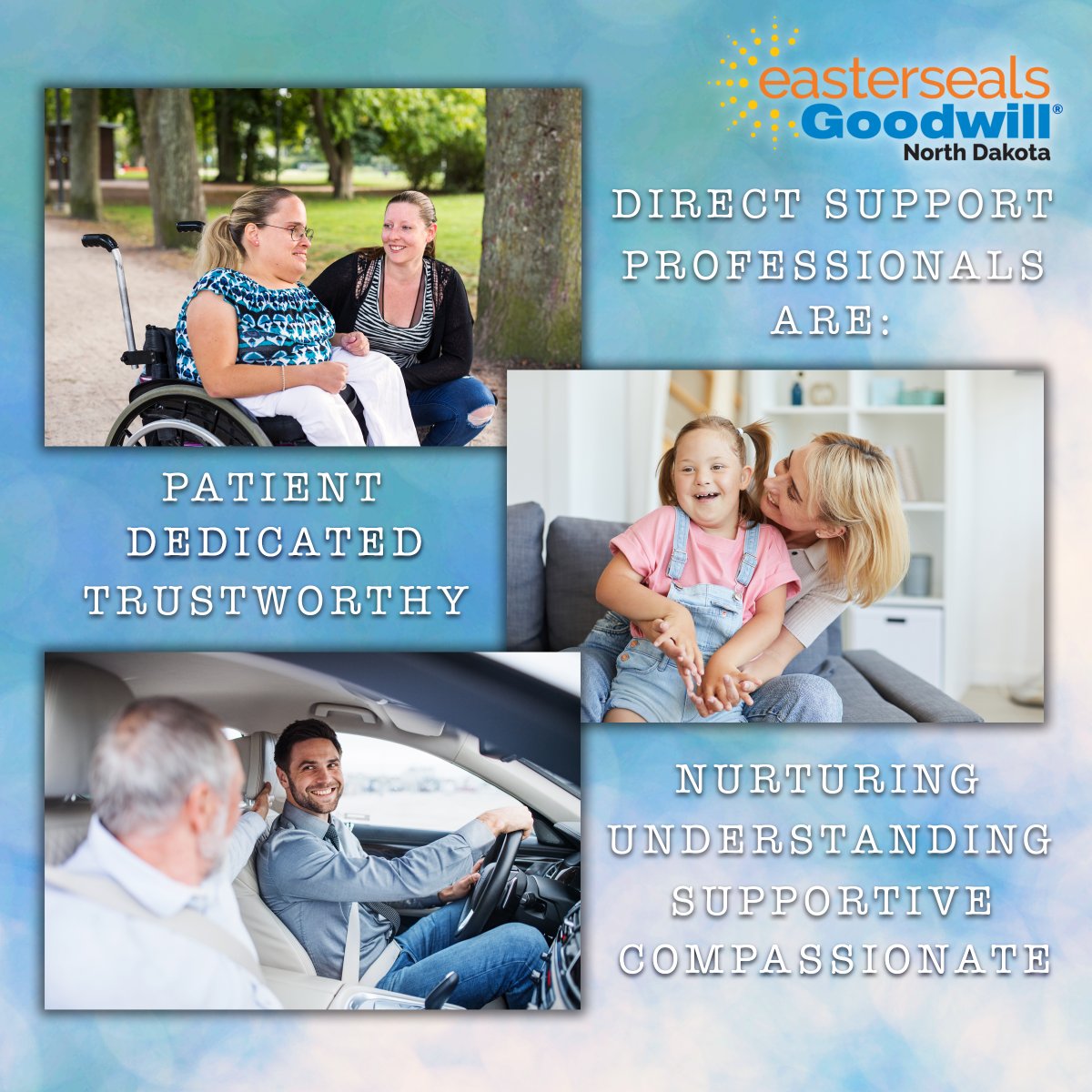 ESGWND's tweet photo. Why are we celebrating Direct Support Professional Appreciation Week? DSPs are a vital role in achieving our mission at Easter Seals Goodwill ND Inc. We wouldn't be able to do what we do with out them. https://t.co/y5rhDxVXnJ