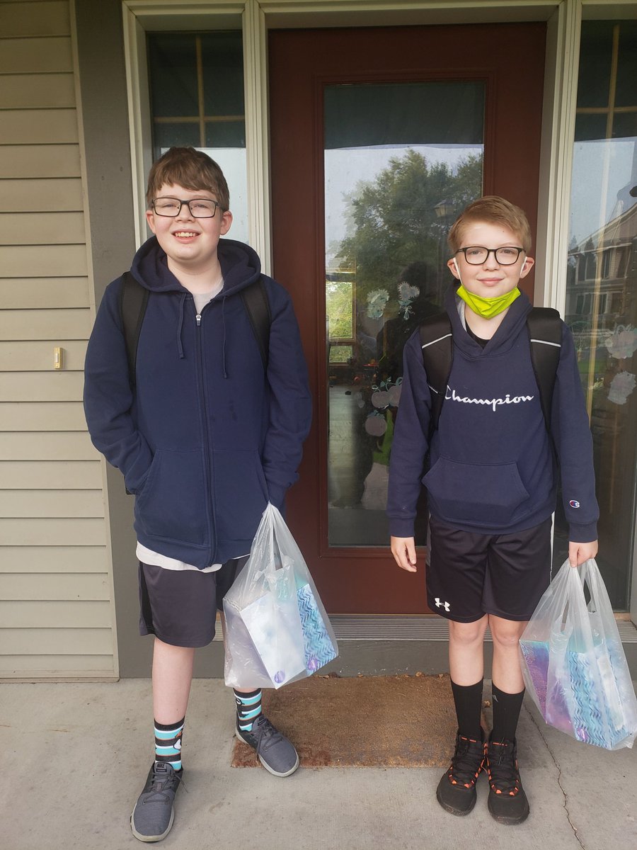 KiraEngler's tweet photo. Amazingly both boys were very very excited to be up early this morning. Have a great 1st day back! 
#firstdayofschool2020 #firstdaywayzata #wearewayzata https://t.co/E6d4tQVigf