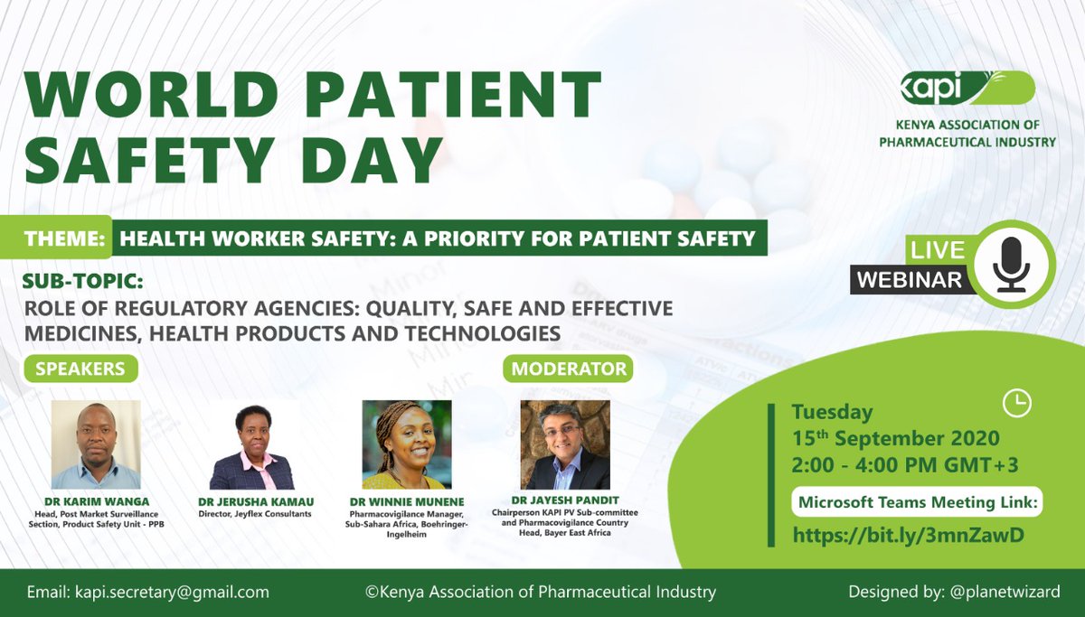 KapiKenya's tweet photo. Quality, Safety and Efficacy of Medicines, Health Products and Technologies are essential for patient safety. With a pandemic this applies to PPEs and our health workers are at the forefront with need for protection in order to deliver quality and safe medical care to patients. https://t.co/VHX6sROjy7