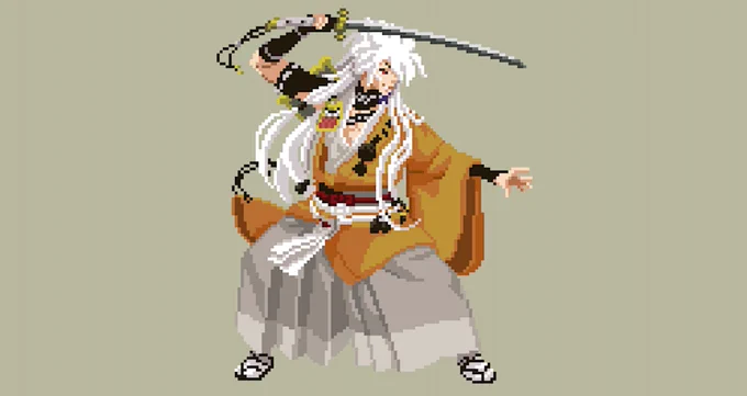 この口元の1ドットを打てたときが、ドット絵やってて最高に嬉しい瞬間。
拡大して描いてると記号性が失われてゲシュタルト崩壊しちゃって耐えられないんだけど、引きで見るとちゃんと歯を出して笑ってるように見える。 