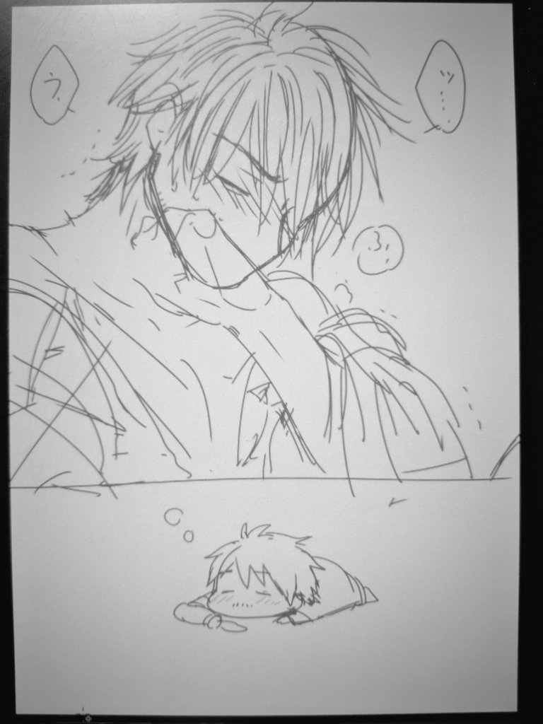 ラフ  空いた所に描いたらくがきとの温度差よ 