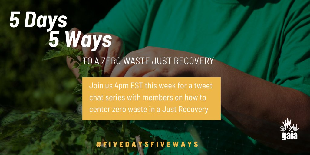 Transition is inevitable. Justice is not. 

Join us for a tweet chat series with GAIA members leading a #justtransition to #zerowaste every day this week at 4pm EST/1pm PST! Find out more --> zerowasteworld.org/zwjustrecovery/ #FiveDaysFiveWays