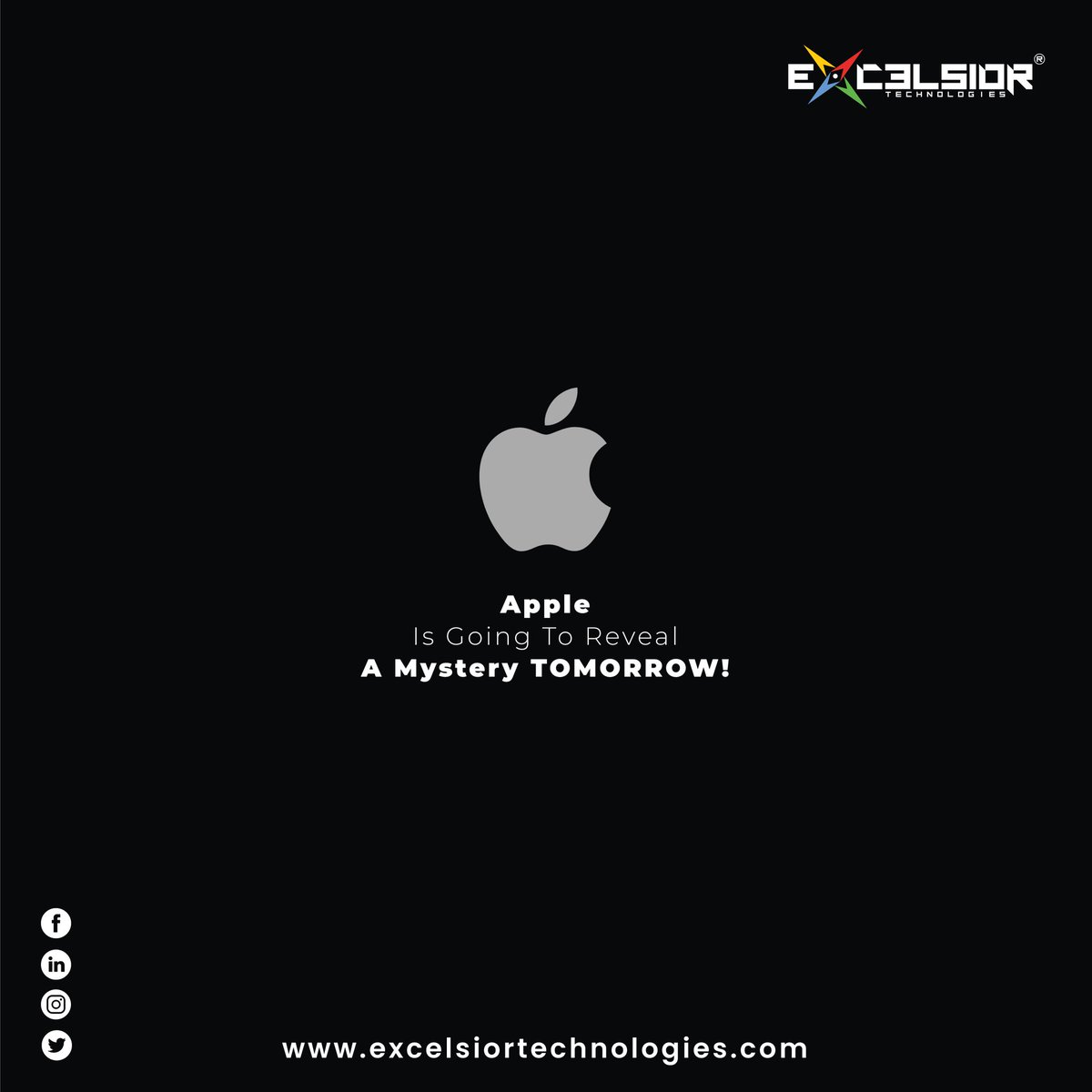 twitte2ExT's tweet photo. @Apple is going to reveala mystery tomorrow.

#apple #mystery #revealing #eagerly #waiting #excelsiortechnologies https://t.co/8wl8yA0PnE