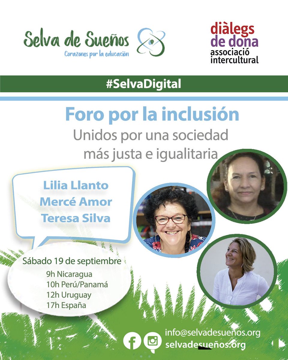 Gracias a <a href="/SelvadeSuenos/">Selva de Sueños</a> este sábado nuestra fundadora y presidenta, <a href="/TeresaTambien/">Teresa Silva</a> , compartirá espacio con #mujeres de organizaciones cuya razón de ser es la búsqueda de la #inclusión de las personas, apuntando a una sociedad más justa e igualitaria. #mujereseinclusión