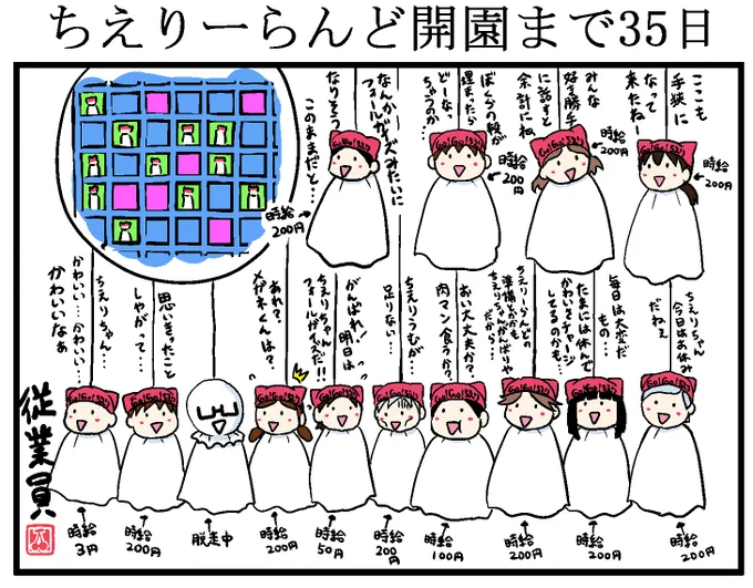 ちえりーらんどは健全な職場です。勤務は週7日。給与携帯は時給200円からで上がったり(?)下がったりします。素敵な先輩達といっしょにゴミ箱並べに汗を流しませんか?ちえりちゃんとずーっと一緒にいられるというボーナスがあります。現在オープニングスタッフを募集中です!
#ちえりーらんど 