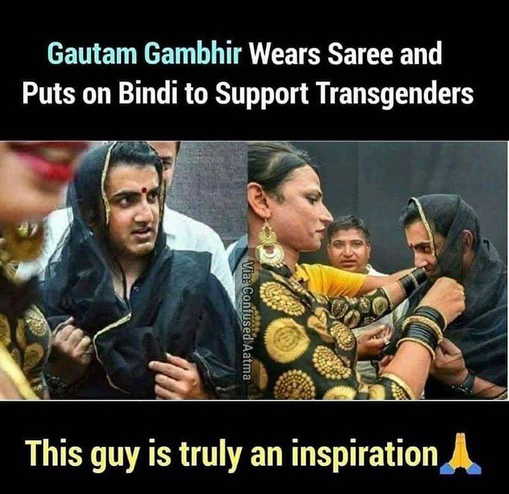 AvirupKumar's tweet photo. ⁦@GautamGambhir⁩ wonderful support towards transgenders.Proud to say that  u were one of the finest bastmen in the indian cricket team 🥳🥳 #transgender #SupportWithStrength #support #Inspiration https://t.co/SqgrTs19gW