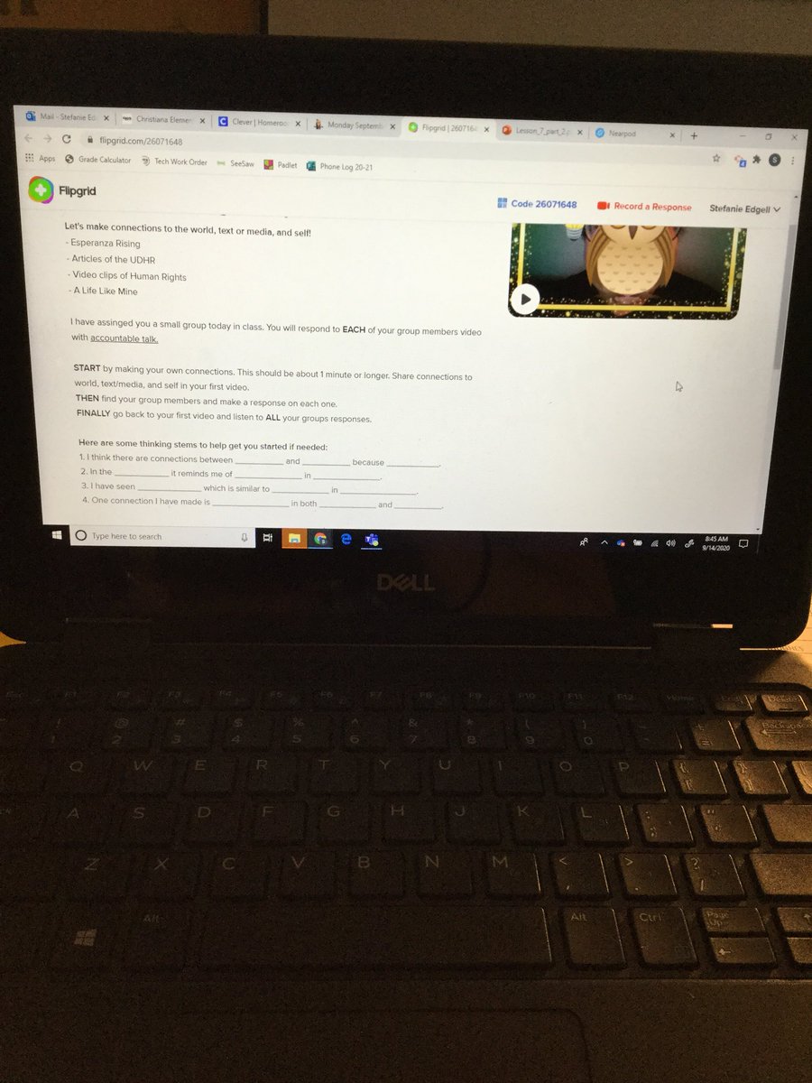edgellcation's tweet photo. We are having a modified version of a Socratic seminar today online. We love @Flipgrid and are so excited to get started! I can’t wait to see and listen to their discussions ❤️📖 #EdgellFamily310 #GoingtheDistanceLearning #Connections https://t.co/yJ0xW2f4c3