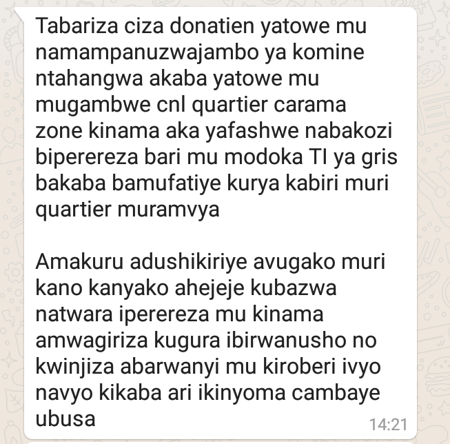 pnininahazwe's tweet photo. Donatien Ciza, Conseiller communal de #Ntahangwa, responsable de la jeunesse du CNL dans la région du #Mirwa, a été enlevé à #Kinama, à 11h30, par des agents du SNR. Emmené chez le chef du SNR à Kinama. (Sources familiales).
#Burundi https://t.co/Z2LqCrlpq5