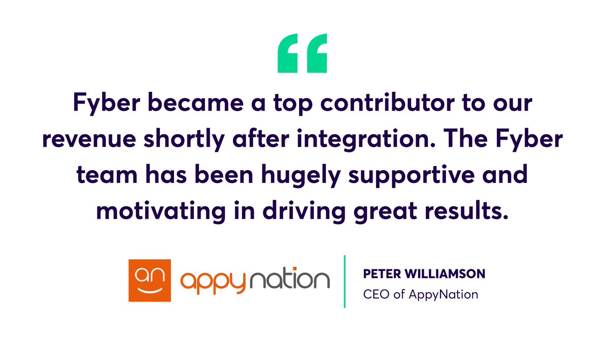 Fyber (Acquired by Digital Turbine) (@fyber) on Twitter photo Weโre always here to help our partners drive great results - thank you, Peter Williamson and the <a href="/AppyNation/">AppyNation</a> team!
#MobileApp #revenue Weโre always here to help our partners drive great results - thank you, Peter Williamson and the <a href="/AppyNation/">AppyNation</a> team!
#MobileApp #revenue