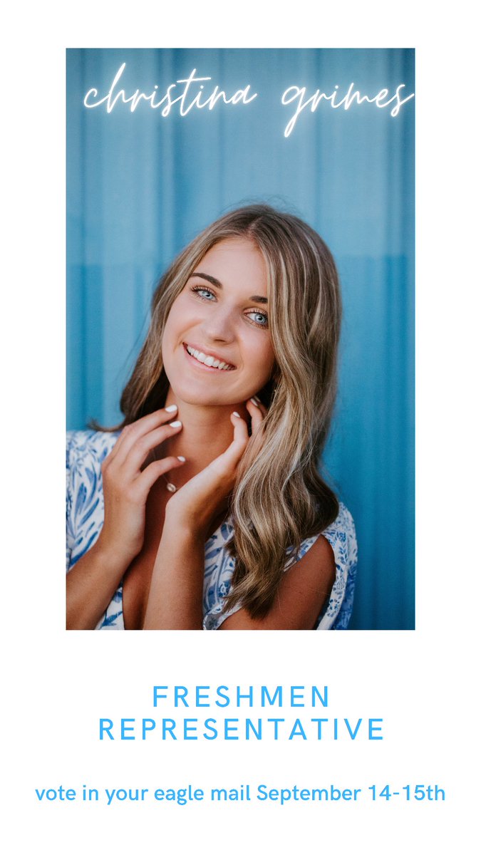 HEY eagles ! I’m running for Student Government Freshmen Representative !! Voting begins today and ends Tuesday through your Eagle mail !! vote for grimes 😊💙🦅