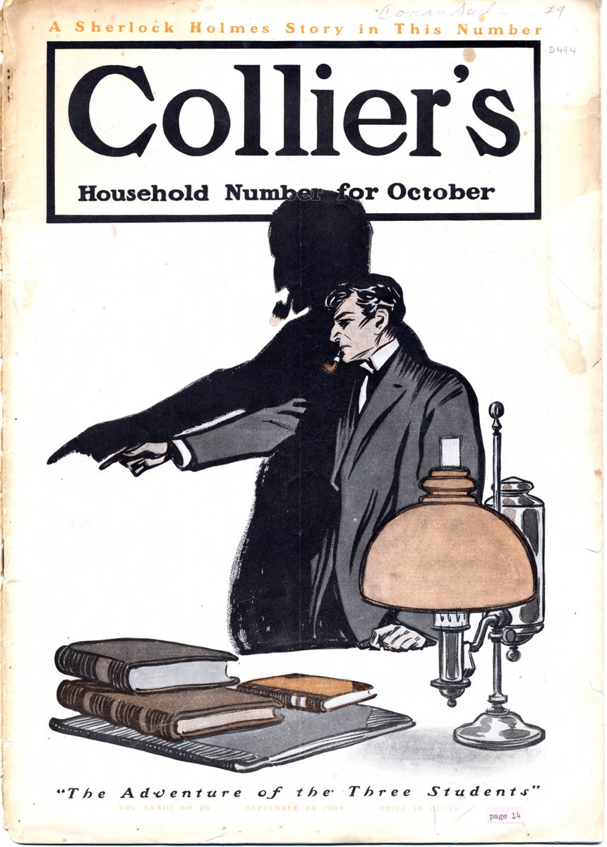 Monday and a new week  @SherlockUMN  @umnlib brings us this 1904 Steele Collier's cover for "The Three Students." Is FDS testing us w/ an image contrasting two actors, one British, the other American? A Blakiston vs Gillette smackdown? Holmes rivalries?  http://purl.umn.edu/118099 