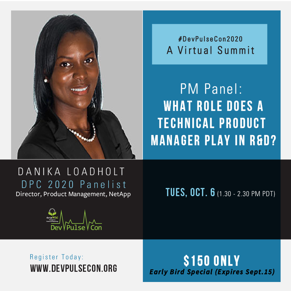 Thrive_WiSE_Org's tweet photo. Join Danika Loadholt, Director, Product Management at @NetApp for a 1-hour workshop on the role of the Product Manager in R&D.
Purchase now before the early bird pricing comes to an end!
#DevPulseCon2020
https://t.co/yYbs7CjYcr https://t.co/ntGYINA2jh