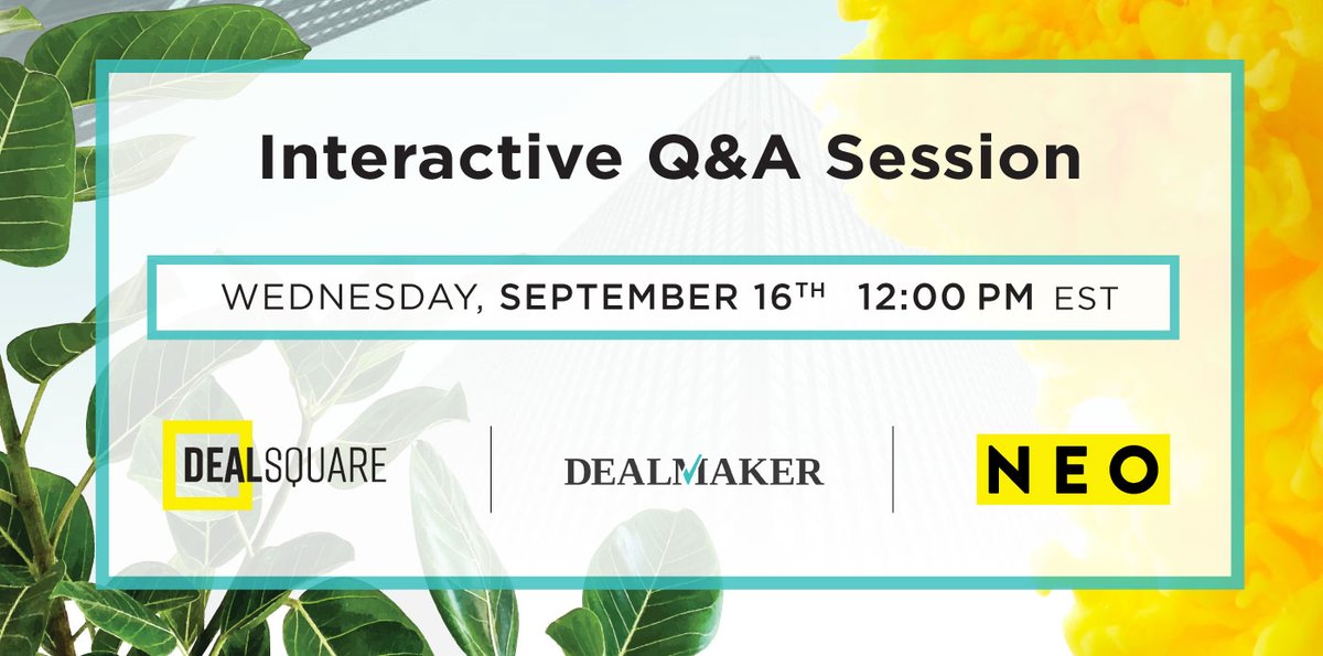 Don't miss our Q&amp;A this Wednesday with <a href="/Dealmakertech/">DealMaker</a> and @Aequitas_NEO discussing our new our new joint offering for enhanced international private placements. 

More info and registration 👉 bit.ly/3hRwTvJ