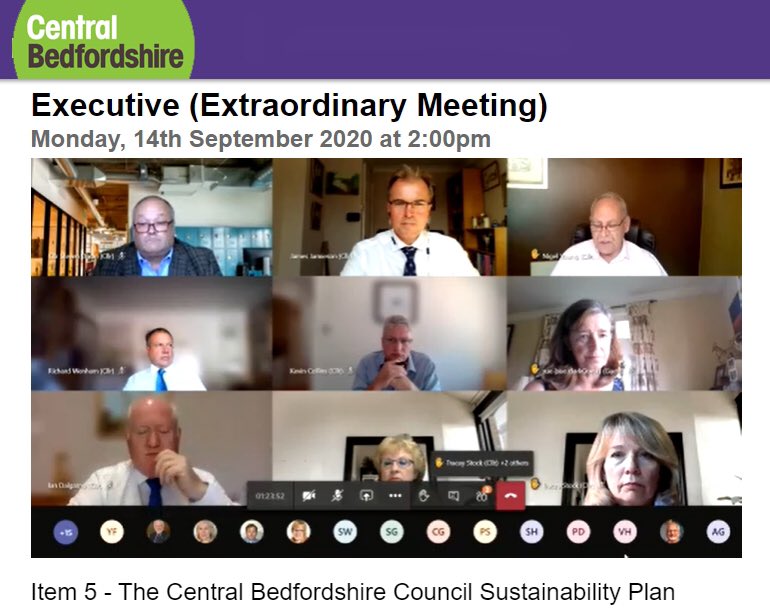 I was one of the 32 Councillors and Officers at this afternoon’s extraordinary Executive to debate and approve the new Sustainability Plan for 2020-30.  This high level of interest was a sign of its importance and of CBC’s commitment to hit its carbon neutral target by 2030.