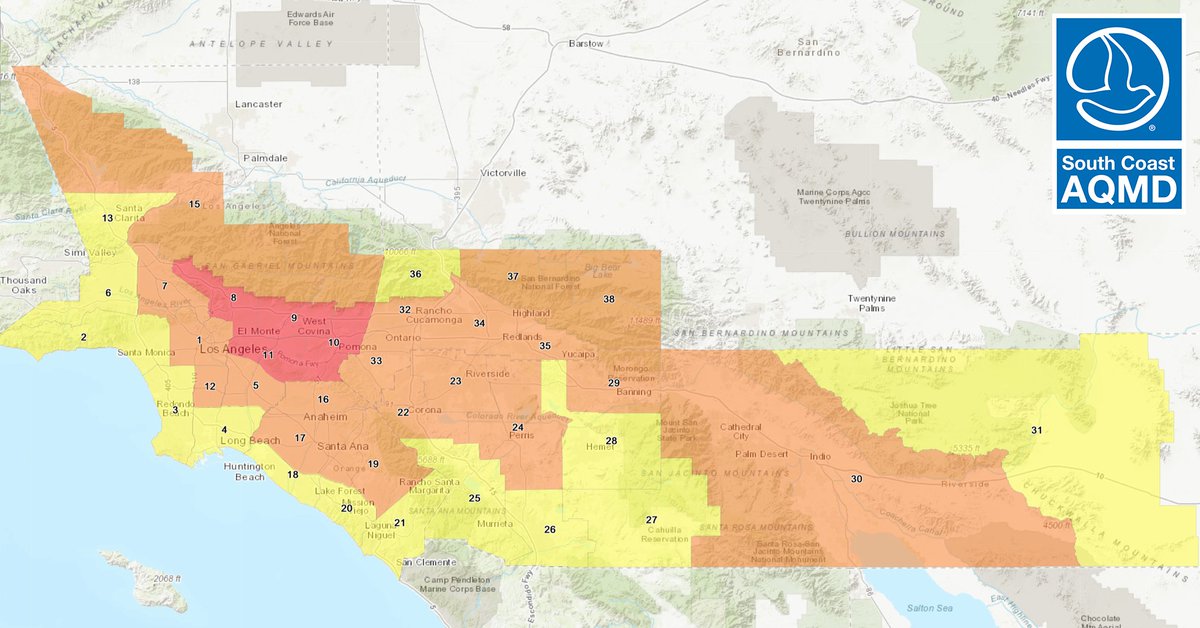 SouthCoastAQMD's tweet photo. Air Quality Forecast (Monday, September 14th): https://t.co/szsyGAFunD
🏖 Coastal: Moderate
🏙 LA: Moderate -to- Unhealthy
🌅 OC: Unhealthy for Sensitive Groups
🌄 Inland Empire: Moderate -to- Unhealthy for Sensitive Groups
🌴 Coachella Valley: Unhealthy for Sensitive Groups https://t.co/NiAH3M7QpV