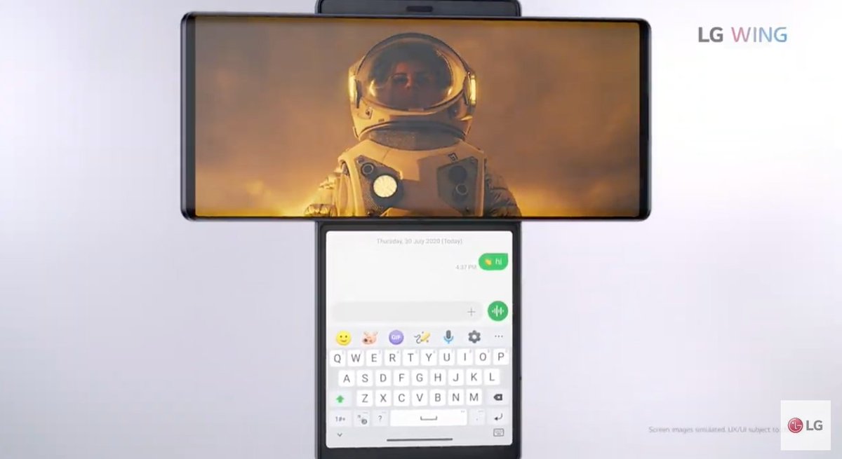 GlobbIT_ES's tweet image. LG presenta el primer #smartphone dentro de su nuevo #ExplorerProject: #LGWING cuya pantalla extendida rota 90 grados quedando orientada en formato panorámico y revela una segunda pantalla de 3,9” 👉 Muy pronto todos los detalles en la web!