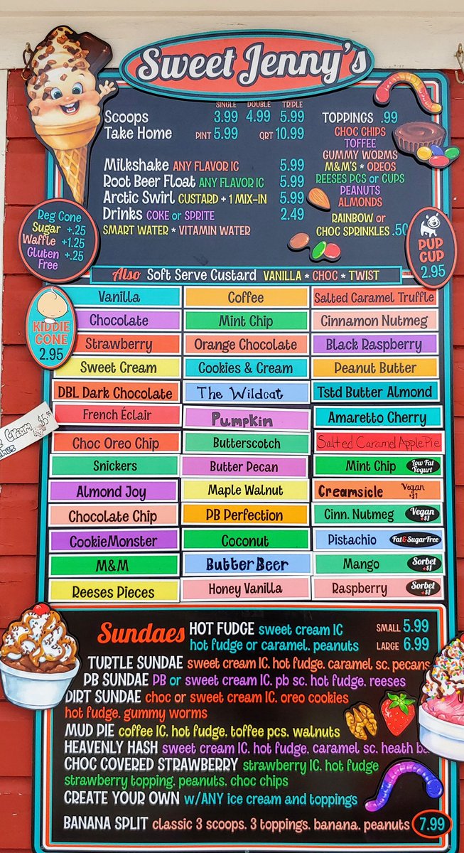 _SweetJennys's tweet photo. Here are the flavors for today.
Retweet for a shot to win a free ice cream.
 And don't forget our Apples &amp; Honey flavor available for a limited time. 🍎 🍯 https://t.co/i7ogU71q8r