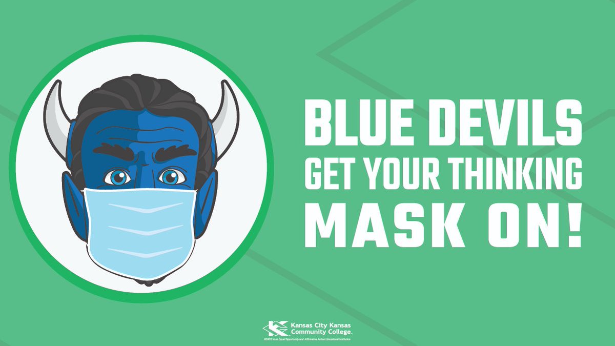 KansasCityKSCC's tweet photo. Welcome to a new week Blue Devils! Study hard and be sure to wear your face mask over your nose and mouth when on campus. Have a great week! #KCKCCProud #BeLikeBlue https://t.co/vrmTw8d8EG