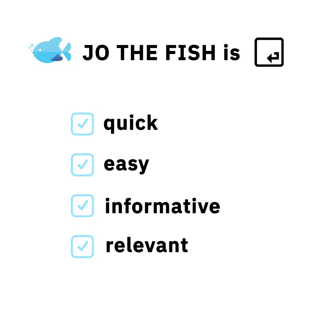 Jo_TheFish's tweet photo. ◽️D-2 ◽️

Why is Jo the Fish useful? Jo is quick, easy, informative, and relevant. As consumers, we should be aware of who and what we support online, and as a community, Jo the Fish works to quickly and easily inform relevant data to the users. 

Coming very soon! https://t.co/lyPy7l7yD8