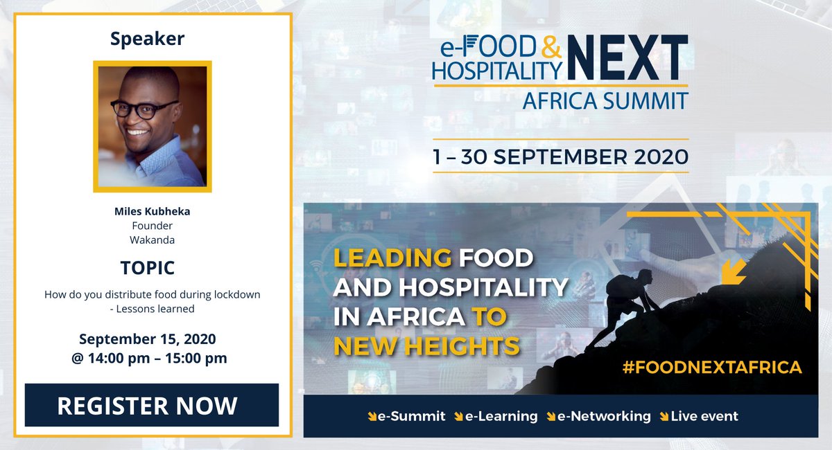 FoodnextA's tweet photo. HOW DO YOU DISTRIBUTE FOOD DURING LOCKDOWN - LESSONS LEARNED
15 September 2020, 2:00 pm 
Miles Kubheka from Wakanda will shine the spotlight on this topic. 

Register for this session here: https://t.co/BgOqyBCgbA
#foodhospitalitynext #lockdown #nutrition https://t.co/aW0KUXL9s7