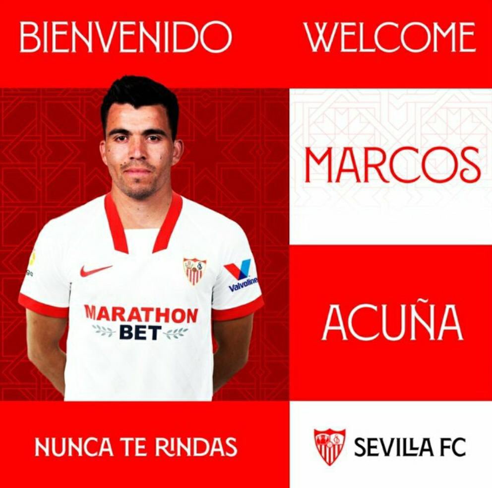 DONE DEAL - September 14MARCOS ACUÑA(Sporting to Sevilla )Age: 28Country: Argentina Position: Left-backFee: UndisclosedContract: Until 2024  #LLL