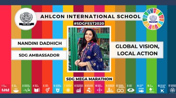 Learning is a creation not consumption #Ahlconintl 

Team Behind  #SDGFEST2020 

Nandini Dadhich is an Ahlcon alumni. A philanthropist by heart, she has been an interact (rotary sponsored) club member and has also interned at Lung care foundation <a href="/NandiniDadhich/">Nandini Dadhich</a>