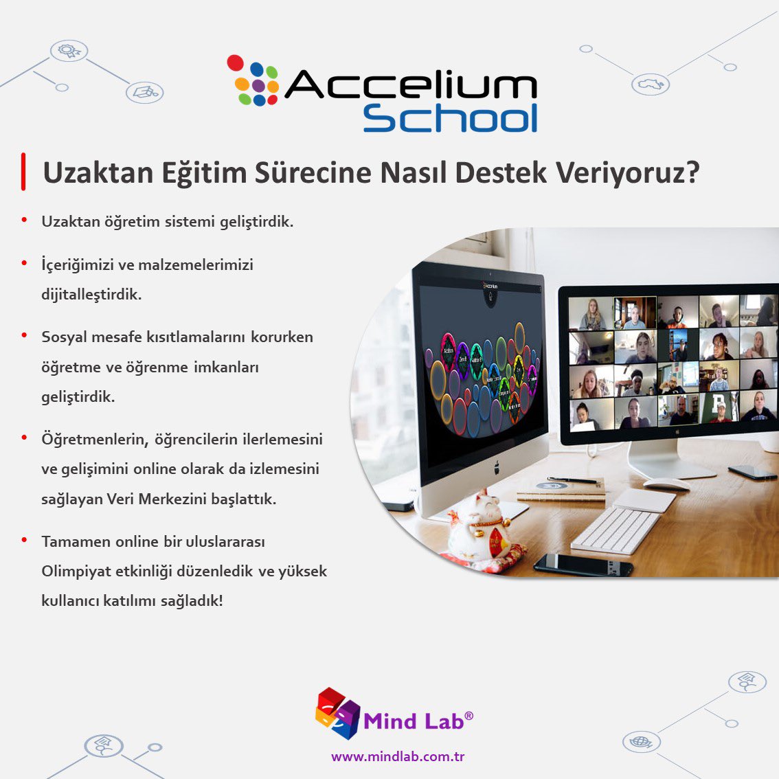 MindLab_Turkiye's tweet photo. Uzaktan eğitim sürecinde Mind Lab çalışmaları dijital oyun tabanlı Accelium School ile devam ediyor. 1. Sınıftan başlayarak 8. Sınıf sonuna kadar 32 haftalık online çalışma içeriği, raporlama ve testler... Accelium School ile dersler hem verimli hem de çok eğlenceli... 💻📱🖥 https://t.co/cgHfwzPNGt